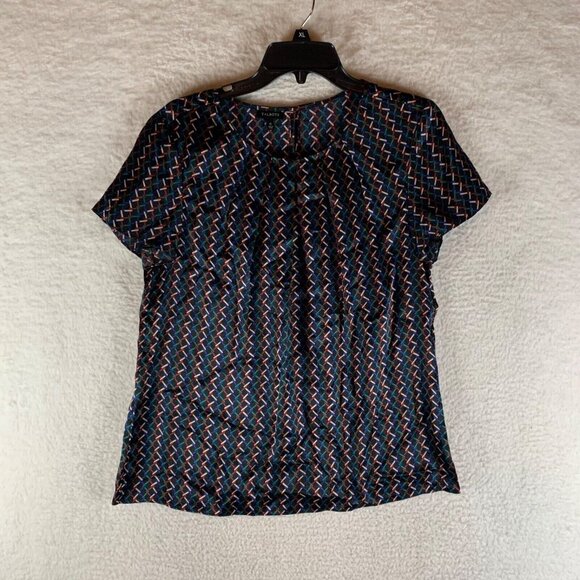 Talbots Womens Short Sleeve Pleated Neck Multicolor Blouse 100% Silk Top Size 10 - Picture 1 of 10